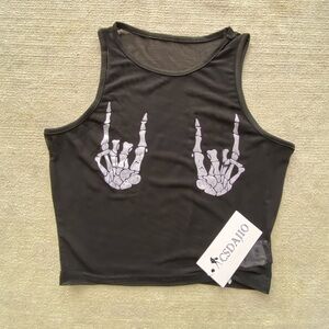 NWT Black Crop Top with Skeleton Hand Design (Let it Ride)